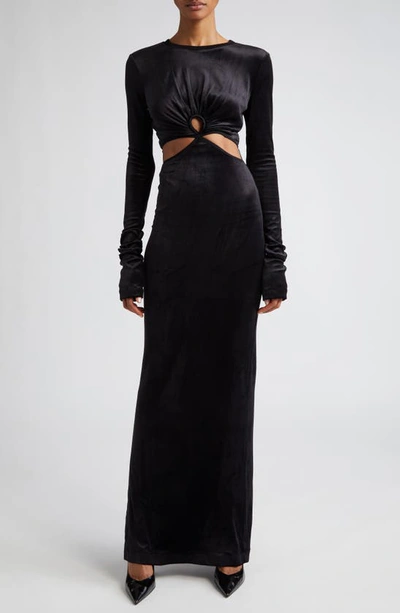 Nensi Dojaka Keyhole Long Sleeve Maxi Dress In Black