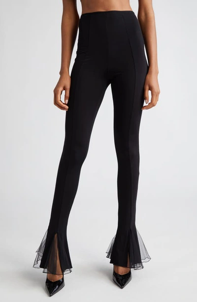 Nensi Dojaka Ruffled Mesh And Stretch-jersey Flared Leggings In Black