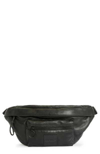 Allsaints Ronin Zip Up Embossed Leather Fanny Pack In Black