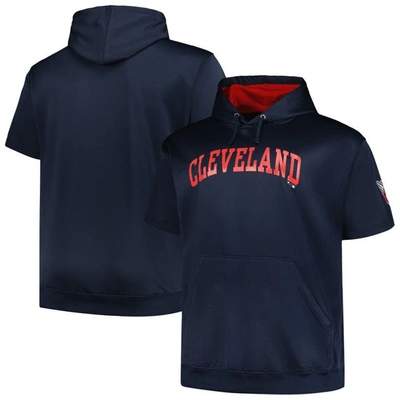 Profile Men's  Navy Cleveland Guardians Big And Tall Contrast Short Sleeve Pullover Hoodie