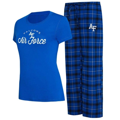 Concepts Sport Women's  Royal, Black Air Force Falcons Arctic T-shirt And Flannel Trousers Sleep Set In Royal,black
