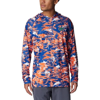 Columbia Men's  Royal Florida Gators Pfg Terminal Tackle Omni-shade Rippled Long Sleeve Hooded T-shir