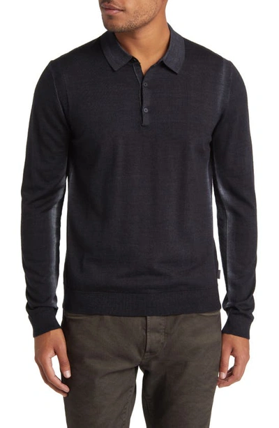 John Varvatos Gustave Long Sleeve Sweater Polo In Black