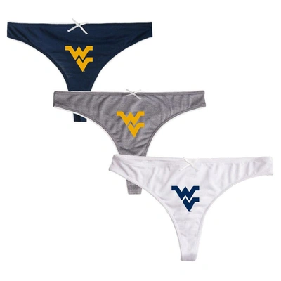 CONCEPTS SPORT CONCEPTS SPORT NAVY/CHARCOAL/WHITE WEST VIRGINIA MOUNTAINEERS ARCTIC THREE-PACK THONG UNDERWEAR SET