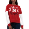 G-III 4HER BY CARL BANKS G-III 4HER BY CARL BANKS SCARLET/WHITE NEBRASKA HUSKERS TEAM PRIDE COLORBLOCK PULLOVER SWEATSHIRT