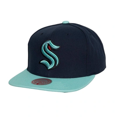 Mitchell & Ness Men's  Navy Seattle Kraken Core Team Ground 2.0 Snapback Hat