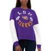 G-III 4HER BY CARL BANKS G-III 4HER BY CARL BANKS PURPLE/WHITE LSU TIGERS TEAM PRIDE COLORBLOCK PULLOVER SWEATSHIRT