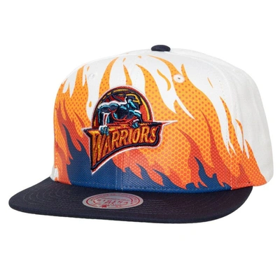 Mitchell & Ness Men's  White Golden State Warriors Hot Fire Snapback Hat