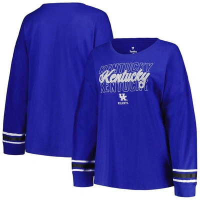 Profile Women's  Royal Kentucky Wildcats Plus Size Triple Script Crew Neck Long Sleeve T-shirt