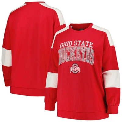 Profile Women's  Scarlet Ohio State Buckeyes Plus Size Striped Pullover Sweatshirt