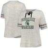 Profile Women's  Heather Gray Distressed Michigan State Spartans Plus Size Striped Lace-up T-shirt In Heather Gray