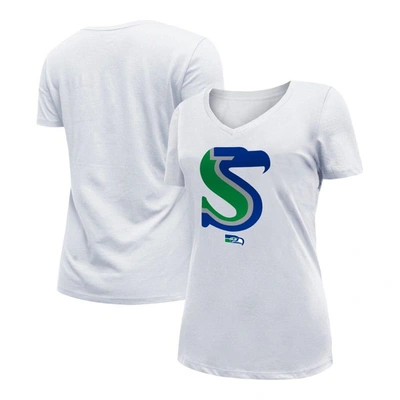 New Era Women's  White Seattle Seahawks City Originals V-neck T-shirt