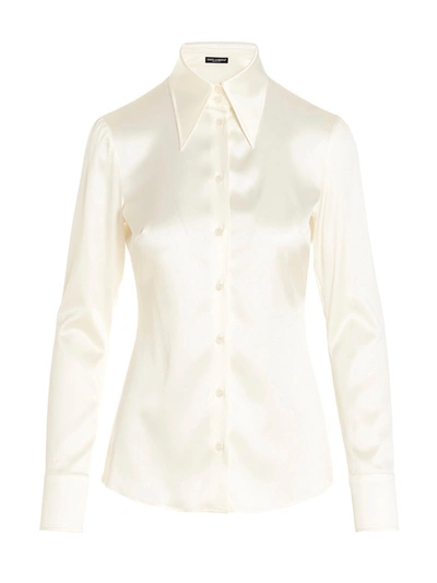 Dolce & Gabbana Classic Satin Regular Shirt In Blanco
