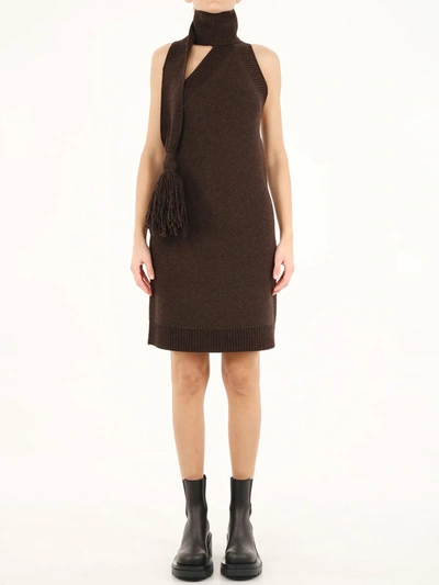 BOTTEGA VENETA BROWN ONE SHOULDER DRESS