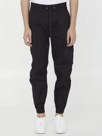 Dolce & Gabbana Cotton Cargo Trousers With Branded Tag In Black