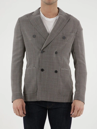Tonello Double-breasted Glen Plaid Jacket In Beige