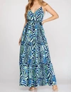 She + Sky Surplice Cami Printed Woven Tiered Maxi Dress In Navy In Blue
