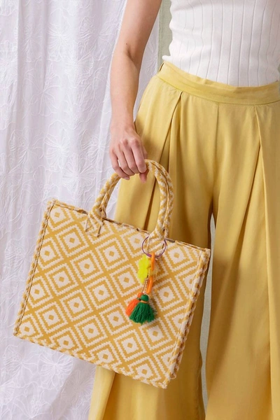 Cherry Cloth Aztec Tote Bag In Yellow
