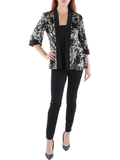 R & M Richards Petites Womens Velvet Metallic Open-front Blazer In Black