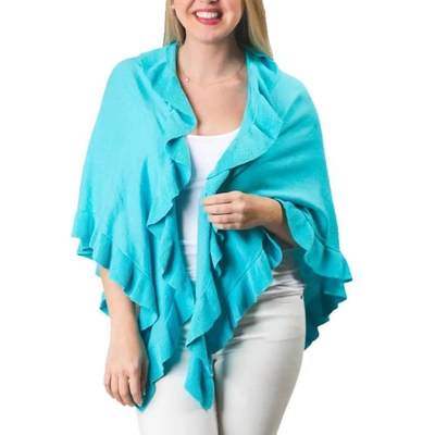 Top It Off Ava Ruffle Wrap Poncho In Teal In Blue