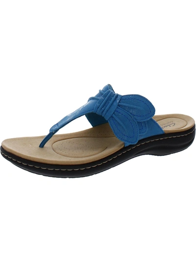 Clarks Womens Faux Leather Adjustable Thong Sandals In Blue