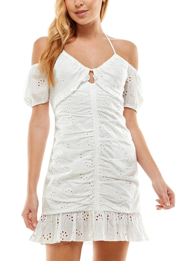 City Studio Juniors Womens Eyelet Short Mini Dress In White