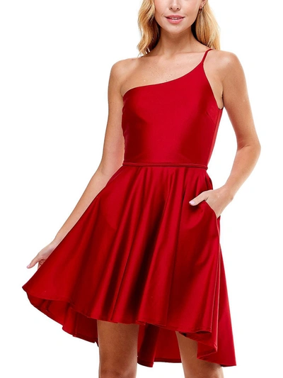 City Studio Juniors Womens Pleated Mini Fit & Flare Dress In Red