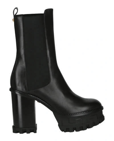 Versace Greca Platform Boots In Black