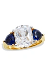 Savvy Cie Jewels 18k Gold Vermeil Blue Sapphire And White Cz Ring In Yellow