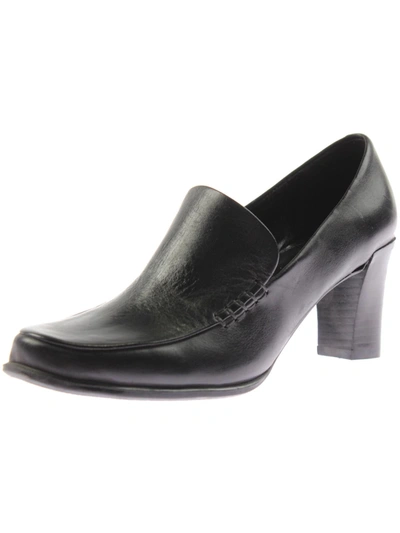 Franco Sarto Nolan Womens Leather Slip On Loafer Heels In Black Leather