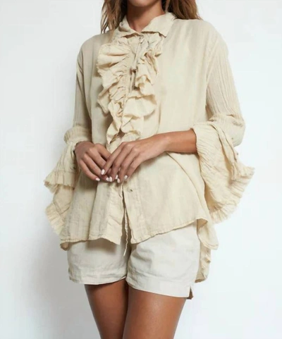 Q House Of Basics Prince Ruffle Button Down In Sand In Beige
