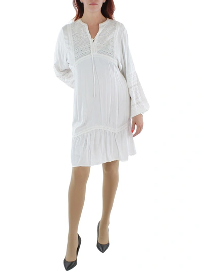 Belldini Womens Eyelet Casual Midi Dress In White