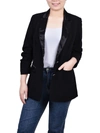 NY COLLECTION PETITES WOMENS SATIN LAPEL RUCHED TWO-BUTTON BLAZER