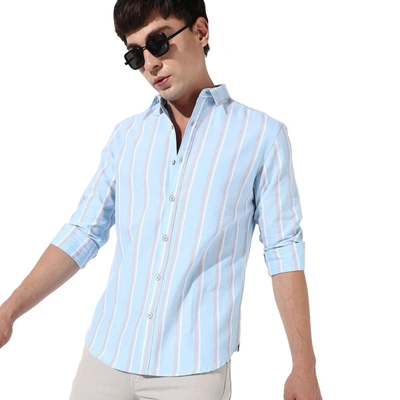 Campus Sutra Striped Cotton Shirt In Blue