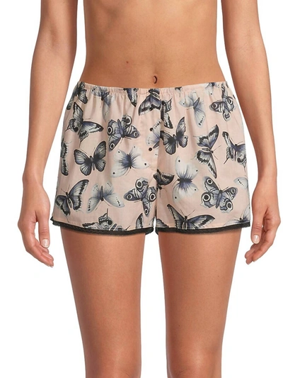 Andine Gigi Butterfly-print Lace-trim Boxer Shorts In Pink