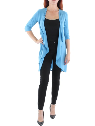 R & M Richards Petites Womens Knit Drapey Duster Blazer In Blue