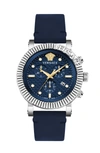 Versace V-classic Leather Watch In Silver