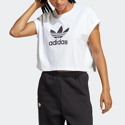 Adidas Originals Adidas Women's Originals Adicolor Classics Cropped Trefoil T-shirt In White