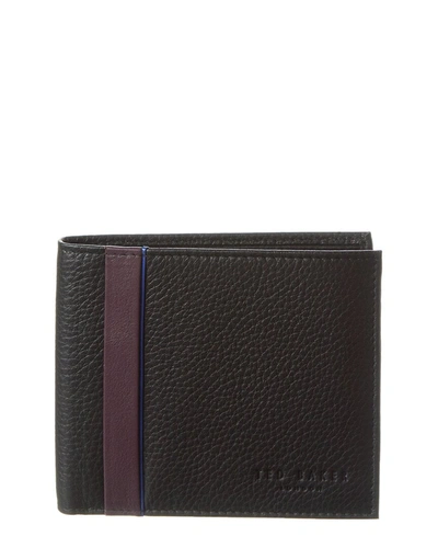 Ted Baker Ince Striped Detail Leather Bifold Wallet In Black