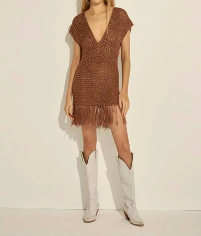 S Mode Crochet V Neck Dress In Brown