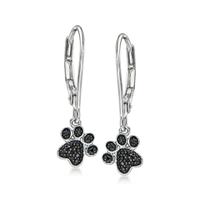 Ross-simons Black Diamond-accented Paw Print Drop Earrings In Sterling Silver