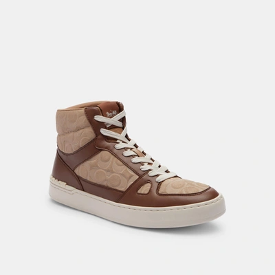 Coach Outlet Clip Court High Top Sneaker In Signature In Brown
