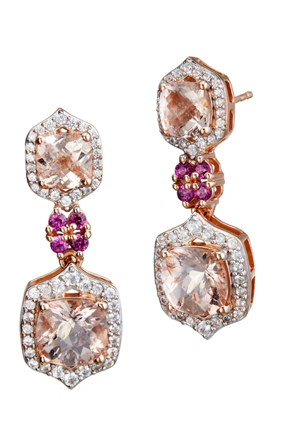 Savvy Cie Jewels 18k Rose Vermeil 7.25gtw Mor/wht Zirconia Earrings In Pink