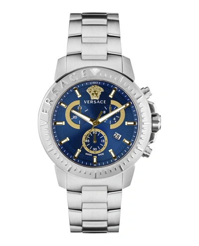 Versace New Chrono Bracelet Watch In Silver