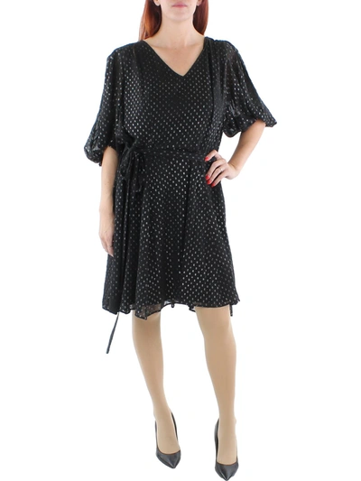 Dkny Plus Womens Textured Mini Fit & Flare Dress In Black
