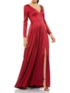 Mac Duggal Long Sleeve Satin A-line Gown In Pink