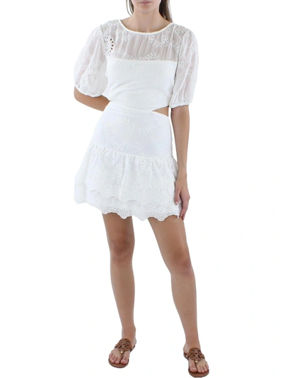 City Studio Womens Eyelet Short Mini Dress In White