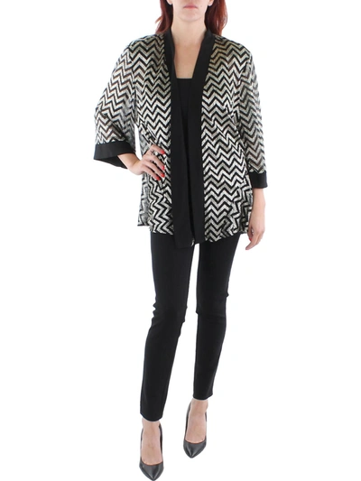 R & M RICHARDS PLUS WOMENS MESH CHEVRON DUSTER BLAZER