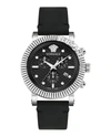 Versace V-chrono Classic Leather Watch In Silver