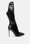 London Rag Forbidden Gold Stud Stiletto Calf Boots In Black